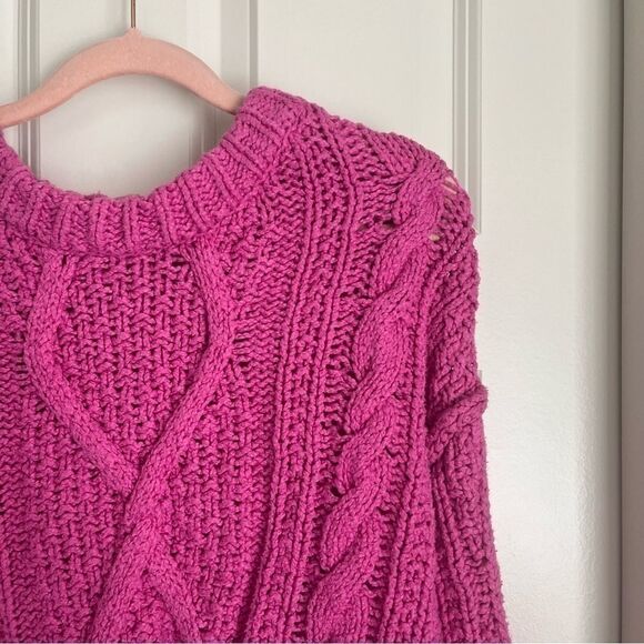 NEW Free People Pink Cutting Edge Cable
Knit Crop Sweater Barbie Hot Pink Large - Picture 7 of 12